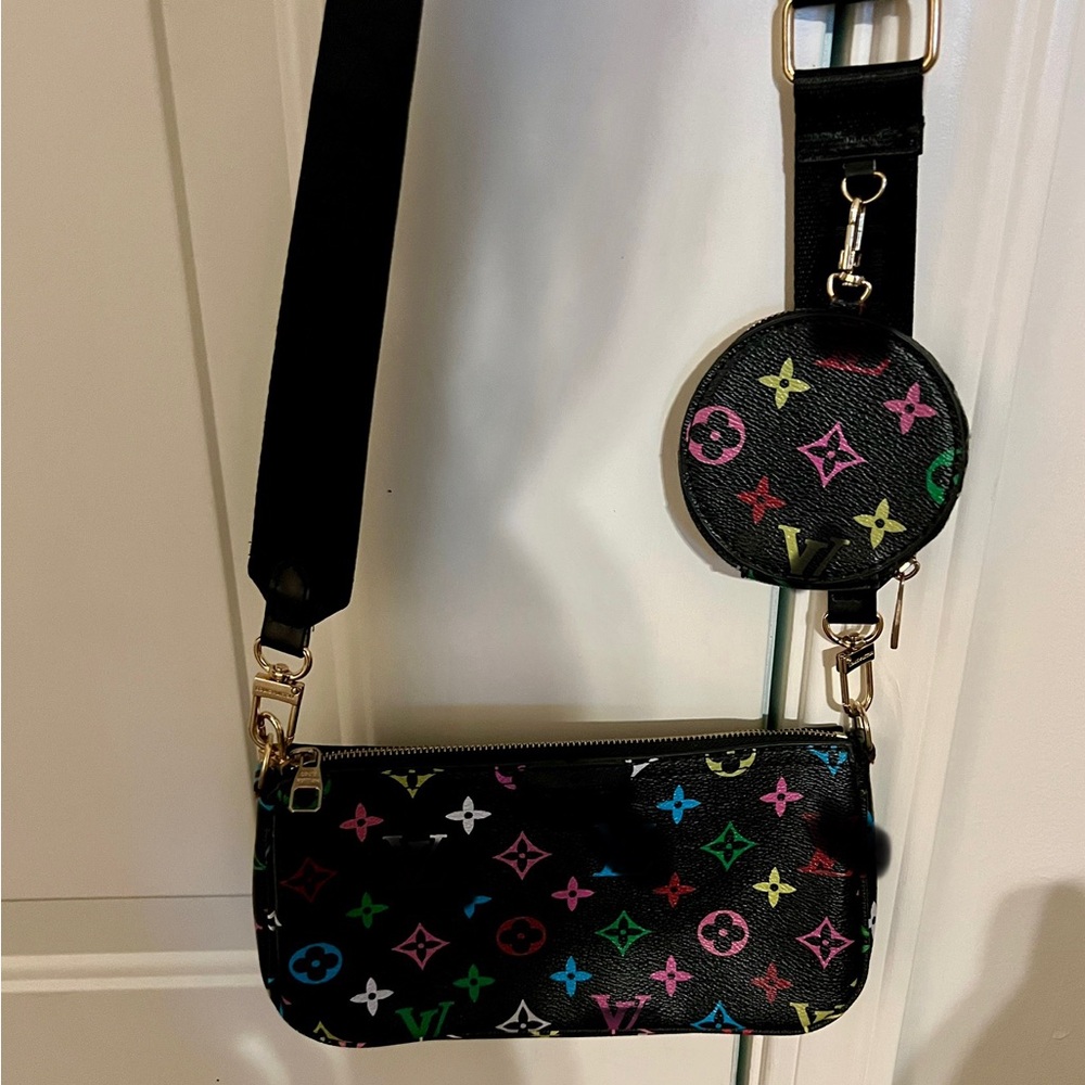 Fashion Black Crossbody Bag with Vibrant Monogram